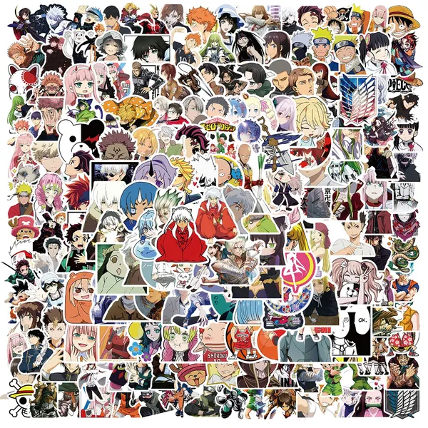 NEULEBEN Cool Stickers 200pcs, Mixed Anime Stickers, Popular Classic Japanese Style Cartoon Waterproof Vinyl Stickers for Laptop, Luggage, Skateboard, Teens