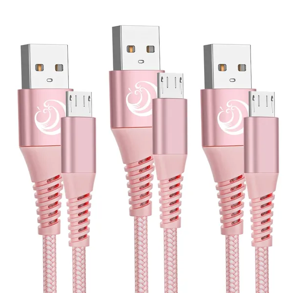 Yosou Micro USB Cable 2M 3Pack Android Charger Cable Fast Charging Cable Nylon USB Wire Micro Charger Lead for Samsung Galaxy S7 edge S6 S5 J7 J5 J3 A6 A10, Huawei, Oppo A15, PS4, Xbox, Kindle Fire