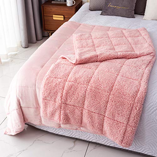 Mr.Sandman Sherpa Fleece Weighted Blanket 15lbs for Twin/Full Size Bed with Dual-Sided Pink, Cozy Fluffy Bed Blanket for Adults - 48"x72" - Pink - 48" x 72" 15lbs