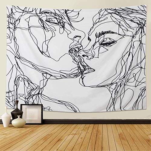 Dremisland Tapestry Wall Hanging- Abstract Sketch Art Kiss Lovers Tapestry Wall Decor for Dorm Decor for Living Room Bedroom Dorm (White, XL:90.5" x 69") - White - XL:90.5" x 69"