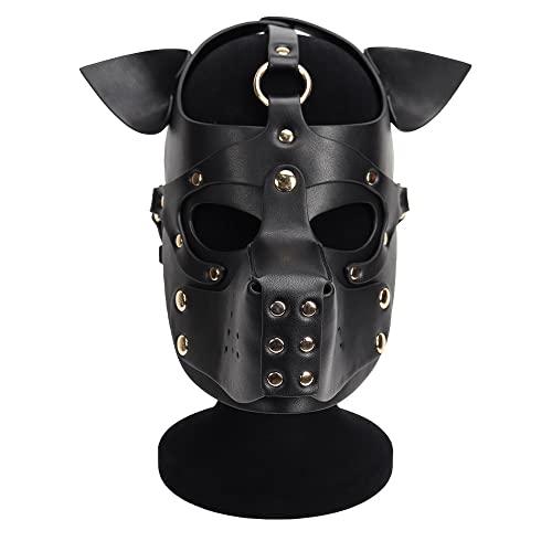 Neoprene Puppy Face Muzzle Dog Removable Full Face Pup Hood Mask Dog Hood Mask Face Head Mask Removable Mouth Cover (Black) - black
