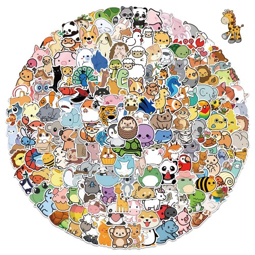 200pcs Cute Animal Stickers for Kids Water Bottle， Waterproof Vinyl Stickers for Laptop Phonecase Skateboard Helmet, Cute Animal Decals for Kid Teens Girls Boys - 
