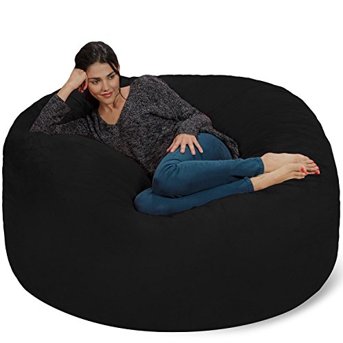 Chill Sack Bean Bag Chair: Giant 5' Memory Foam Furniture Bean Bag - Big Sofa with Soft Micro Fiber Cover - Black - Furniture Foam - Microsuede - Black