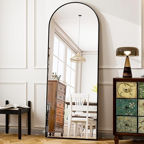 HARRITPURE 64"x21" Full Length Mirror Arched Full Mirror Free Standing Leaning Mirror Wall-Mounted Mirror Aluminum Frame Modern Mirrors for Living Room Bedroom Cloakroom, Black - Black-rect Edge - 64“x21”