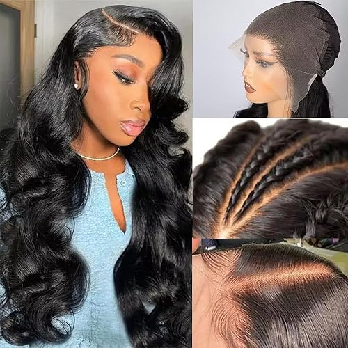 PERISMODA 13x6 Full Lace Frontal Wigs Human Hair 180 Density Body Wave HD Transparent Lace Front Wigs Human Hair Pre Plucked Brazilian Virgin Human Hair Frontal Wig for Women 32 Inch - 32 Inch - Wavy 13x6 Full Frontal Wig