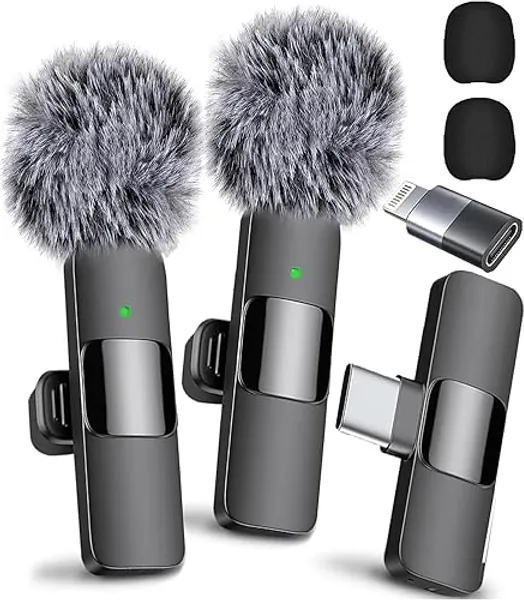 Mini Mic Pro (Newest Model), Wireless Microphone for iPhone, iPad, Android, Lavalier Microphone for Video Recording - 2 Pack iPhone Mic Crystal Clear Recording with USB-C for Podcast Microphone, ASMR - Black