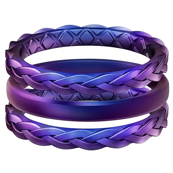 Egnaro Silicone Ring Women, Stackable Braided Rings for Women, Breathable Inner Arc Rubber Rings Women, Unique Design Silicone Wedding Bands Women - A2-Galaxy, Galaxy, Galaxy - 9(20.70mm)