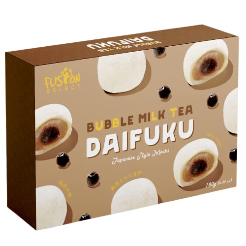 Fusion Select Mochi Daifuku Snacks - Traditional Japanese Rice Cakes with Filling - Flavored Asian Sweet Desserts for Family - Chewy and Soft Texture - 6 Pieces per Pack (Boba Milk Tea) - Boba Milk Tea