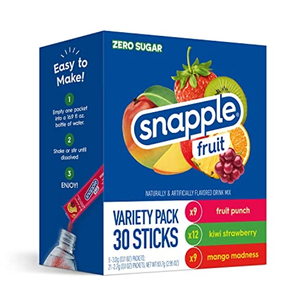 Snapple Powder Drink Mix Variety Pack - 30 Powder Sticks | Assorted Flavors, Zero Sugar | On-the-Go Hydration for Refreshing Beverages