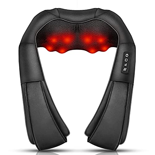 Neck Massager, Deep Tissue 3D Kneading, by iKristin, Portable, with Heat, Shiatsu Massager for Neck, Back, Shoulder, Foot and Leg, at Home and Car, Comfort Gifts for Women and Men (Black)