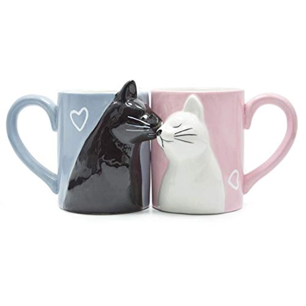 Wedding Gift Cat Coffee Couple Mugs,Cute Funny Tea Cups Set,Wedding Mug for Wedding Decorations,Wedding Gifts for Bride and Groom,Kiss Matching Gift For Anniversary,Engagement,Valentines Day,Birthday