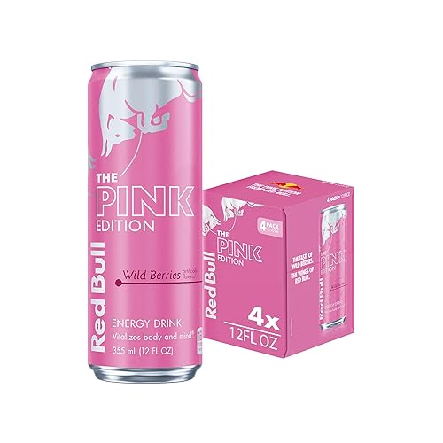 Red Bull Pink Edition Energy Drink, Wild Berries, 12 fl. oz., Pack of 4 cans, with 80mg Caffeine, Taurine & B Vitamins - 12 Fl Oz, 4pk