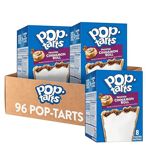 Pop-Tarts Toaster Pastries, Breakfast Foods, Kids Snacks, Frosted Cinnamon Roll (12 Boxes, 96 Count) - Frosted Cinnamon Roll - 10.125 Pound (Pack of 12)