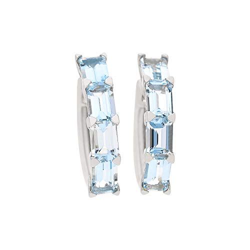 Gin & Grace Valentine's Jewelry 14k White Gold Genuine Aquamarine Hoop Earring for Women