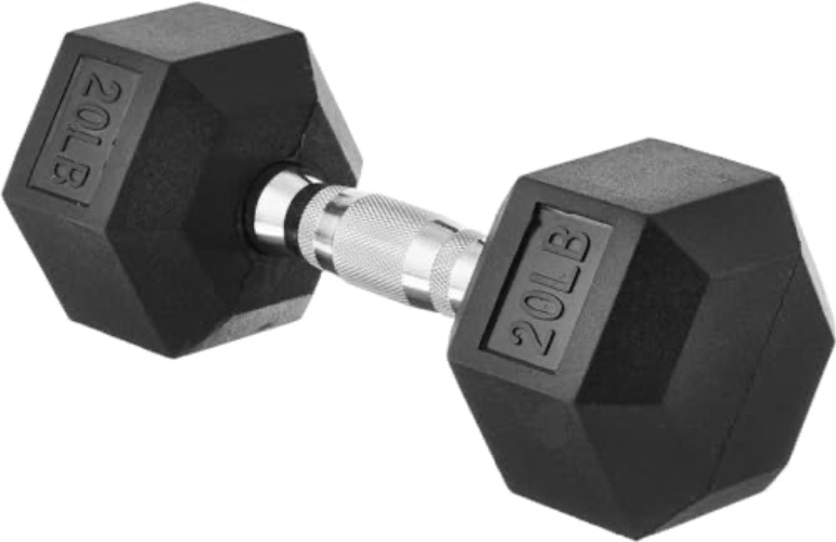 Amazon Basics Rubber Encased Exercise & Fitness Hex Dumbbell, Single, Hand Weight For Strength Training - 20 Pounds