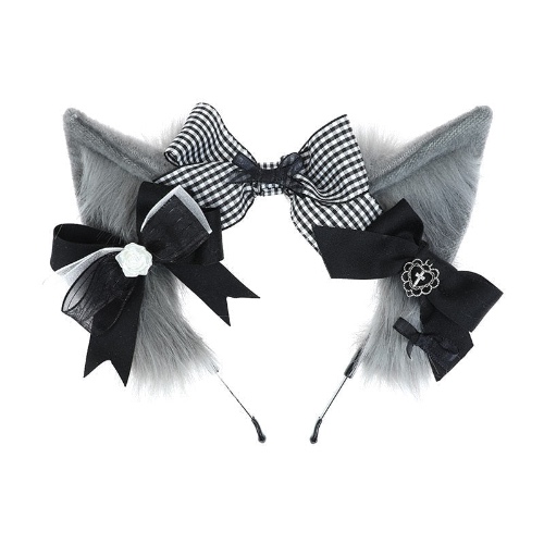 Plaid Fox Ears - Gray Cat