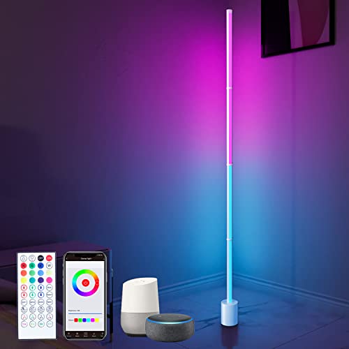 Powerdelux Lampadaire RGB LED, lampadaire d'angle dimmable avec télécommande, changement de couleur, éclairage de décoration de fête pour chambres, blanc