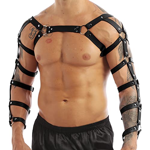 ranrann Homme Harnais Sexy Cuir Réglable Body String Boucle Bandage Harnais de Poitrine Restraints Costume Gay Clubwear - Type F Noir - Taille unique