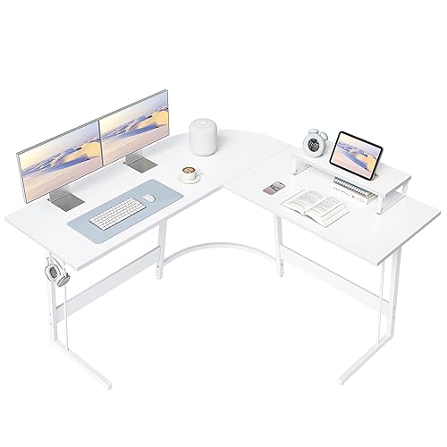 Cubiker L Shaped Desk, Computer Corner Desk, Gaming Desk with Monitor Stand, Home Office Study Writing Workstation, Space-Saving（47 Inch White） - 47 inch - White
