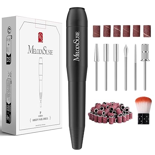 MelodySusie Electric Nail Drill Machine,PC120I Portable Electric Nail File Efile Set for Acrylic Gel Nails, Manicure Pedicure Tool with Nail Drill Bits Sanding Bands Dust Brush, Black - Black