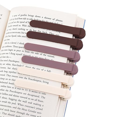 6Pcs Automatic Bookmark Book Marks for Reading Women Men Kids, Silicone Bookmarks for Women Kids Book Lovers, Unique Book Markers for Reading, Cute Bookmarks Page Holder Accessories - 2 Dark Coffee +2 Light Coffee+ 2 White