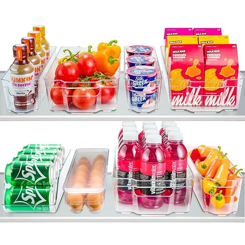 Set Of 8 Refrigerator Pantry Organizer Bins - Clear Food Storage Baskets for Kitchen, Countertops, Cabinets, Fridge, Freezer, Bedrooms, Bathrooms - Stackable Plastic Household Storage Containers