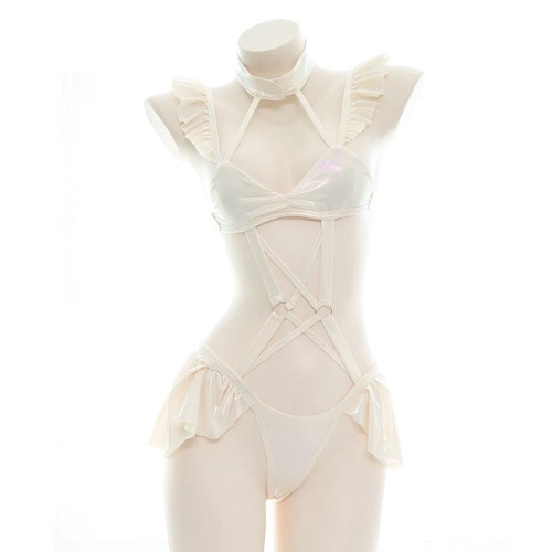 Cream Ruffled Harness Lingerie Set