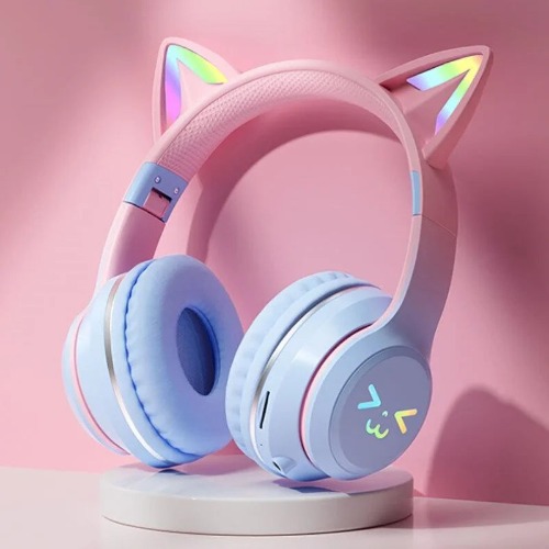 Cat Wireless RGB Light Up Headset with Microphone in Various Colours - Pink Blue Gradient