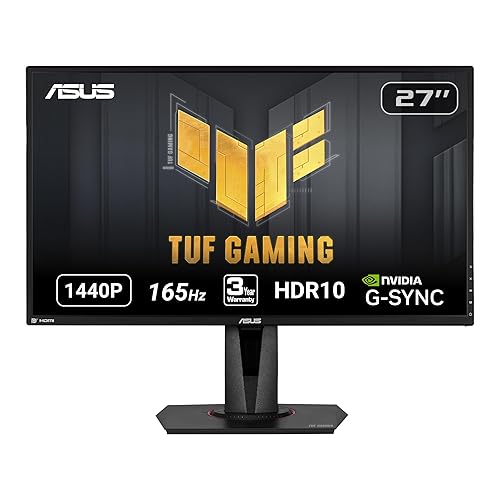 ASUS TUF Gaming 27" 2K HDR Gaming Monitor (VG27AQ) - QHD (2560 x 1440), 165Hz (Supports 144Hz), 1ms, Extreme Low Motion Blur, Speaker, G-SYNC Compatible, VESA Mountable, DisplayPort, HDMI ,Black - 27" QHD 165Hz G-SYNC