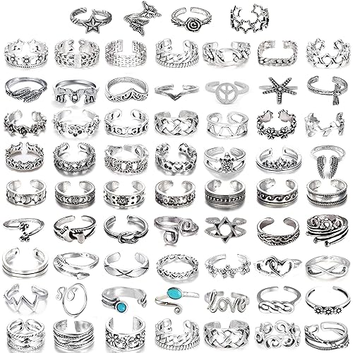 MJust Open Toe Rings Set and Rings for Women & Men - 67 pcs - Silver(67 pcs)