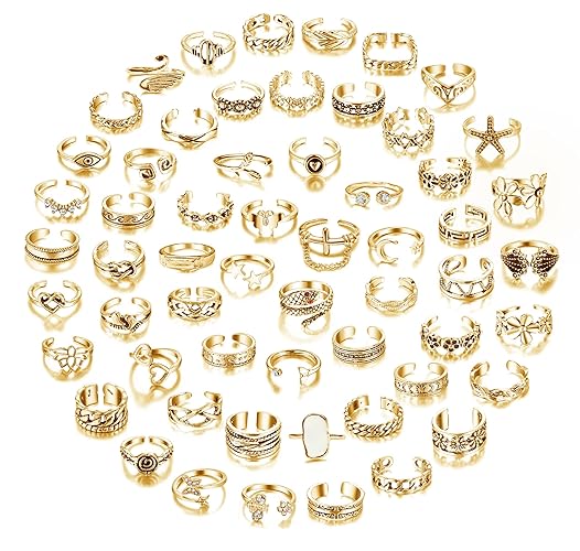 MJust Open Toe Rings Set and Rings for Women & Men - 58 pcs - Gold(58 pcs)