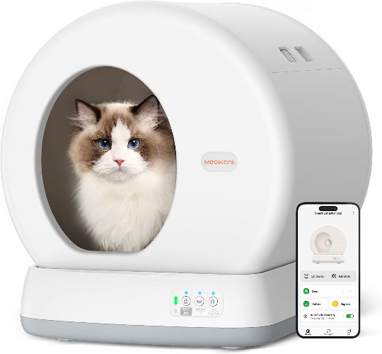 MeoWant Self-Cleaning Cat Litter Box, Integrated Safety Protection Automatic Cat Litter Box for Multi Cats, Extra Large/Odor Isolation/APP Control Smart Cat Litter Box with Mat & Liner