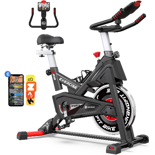 Exercise Bike, Magnetic Stationary Bike for Indoor Cycling (Upgraded Version), Cycle Bike w/ 360° Rotate Ipad Holder for Home Gym, Silent Belt Drive Indoor Bike w/ Comfortable Seat Cushion, 350 lbs Weight Capacity - Black&Red