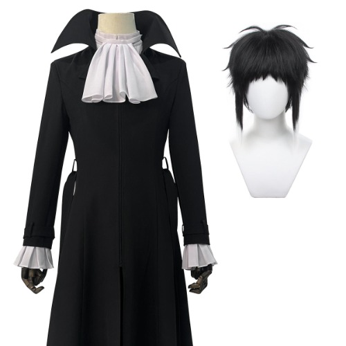 HOLOUN Bungo Anime Akutagawa Ryunosuke Cosplay Costume Wig Oversize Lining Coat Elastic Pants Shirt Belt Daily Wearing Cos | M / Costume and Wig