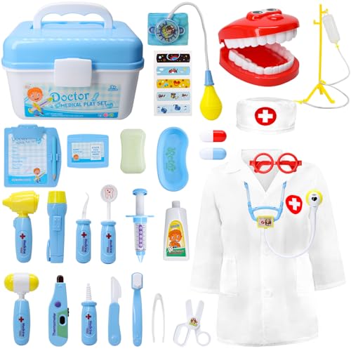 Medical Kit for Kids - 38 Pieces Doctor Pretend Play Equipment, Toy Doctor Kit for Kids, Doctor Play Set with Gift Case for Boys Girls 3 4 5 6 7 Years Old Christmas Birthday Gift(Blue) - Blue