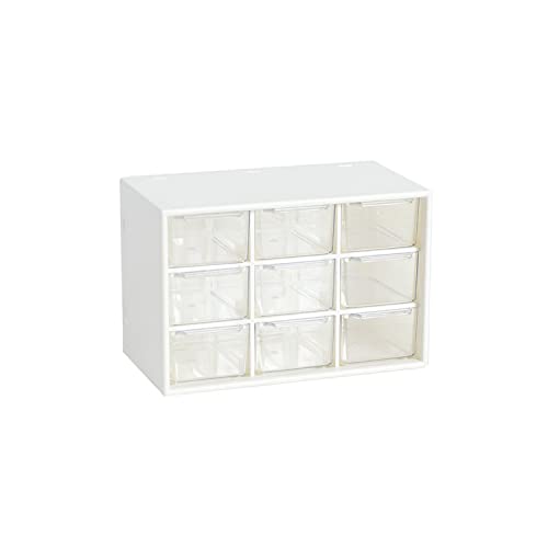 Small Plastic Organiser with Transparent Drawer, 3 Layer 9 Drawers Makeup Organizer Cosmetic Storage Boxes, Suitable to Store Cosmetics Jewelry All Kinds Of items For Kitchen, Bedroom, Dorm, White - White