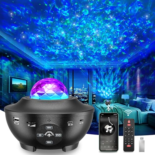 Galaxy Projector, Star Projector with Bluetooth Speaker, 3 in 1 LED Night Light Remote Control 10 Colors, Projector Light Lamp for Kids Gift, Bedroom Decor, Party, Holidays, Christmas - Black
