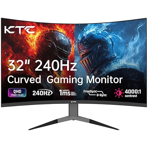 KTC 32 Inch 240Hz Curved Gaming Monitor, 2K 1440P Computer PC Monitor with 1000R 1ms Frameless, Adaptive Sync,122% sRGB, HDMI, DisplayPort, Tilt Adjustable, H32S25E - 32 inch - QHD 240Hz VA - Black