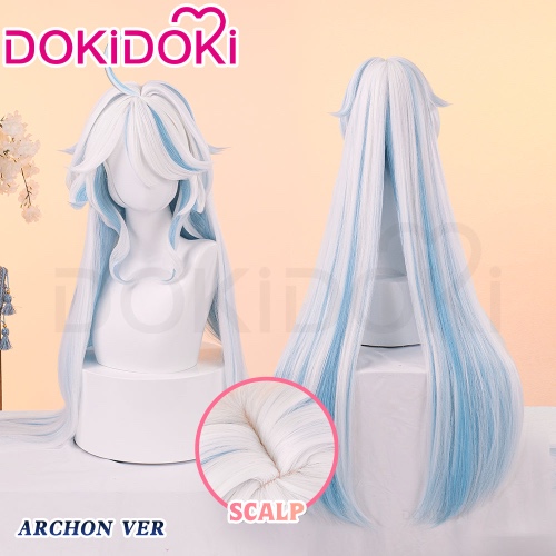 【Ready For Ship】DokiDoki Game Genshin Impact Cosplay Fontaine Furina God of Justice Divinity Wig Long Straight White Blue Focalors | Wig Only