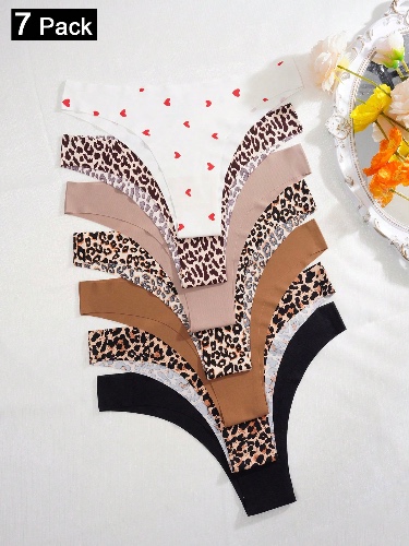 7pcs Women Seamless Low Waist Sexy Leopard Bikini Underwear, Comfortable Sports Triangle Panties