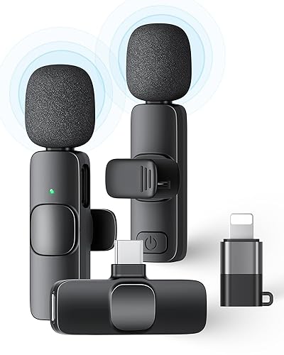 KUKIHO 2 Pack Wireless Lavalier Microphone for iPhone iPad and Android Phone, Lapel Mic Plug and Play Wireless Mic Noise Reduction Microphone for Video Recording Interview Podcast Vlog YouTube Tiktok - Mic 2 (2 TX + 1 RX)