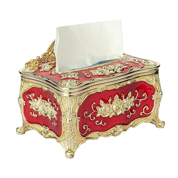 Luxurious Rose Tissue Box Acrylic Holder Cover Luxurious Elegant Design Tissue Holders Paper Holder Napkin Holder for Home Toilet Bath (Gold with Wine red) - Gold With Wine Red