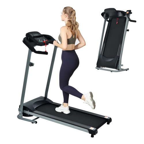 Folding Treadmill, Foldable Treadmill with Multi-Function LCD Display, Heart Rate Sensor, Walking Running Jogging Exercise Machine for Home & Office, 12 Preset Programs - black-gray
