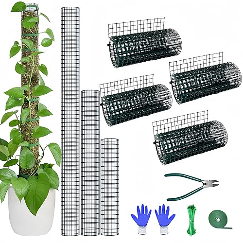 chicarry Moss Pole DIY Kit, 13.2ft Metal Moss Pole for Plants Monstera, 4Pcs 8.3in×3.3ft Steel Moss Pole Mesh with Plier, Cable Ties, Sphagnum Moss Pole (13.2ft Wire Mesh with Plier) - 13.2ft Wire Mesh