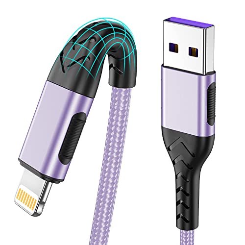 Durcord iPhone Charger, [Apple MFi Certified] 3Pack 10FT USB A Cable for Long Lightning Charger Cable, Fast iPhone Charging Cord for iPhone Xs Max/XS/XR/X/8/7/6S/6/Plus/SE/iPad(Light Purple) - 10ft - Light purple