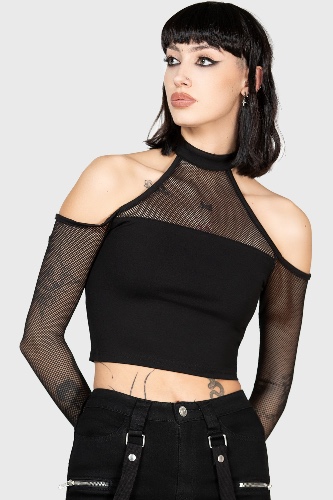 Nightcall Fishnet Top | XL / Black / 63% Viscose 32% Polyamide 5% Elastane