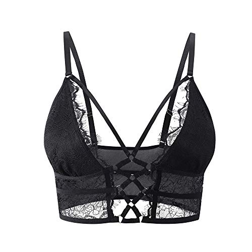 Buitifo Womens Cami Bra Criss Cross Eyelash Crop Top Bra Sexy Vest Bralette Busiter Lingerie - X-Large - Black