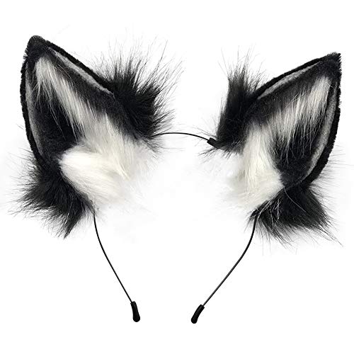 HAOAN Handmade Faux Fur Fox Wolf Ears Headband Halloween Christmas Cosplay Party Costume Accessories - Wolf