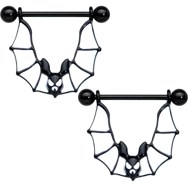 14 Gauge 3/4 Black Bats Halloween Nipple Shield Set