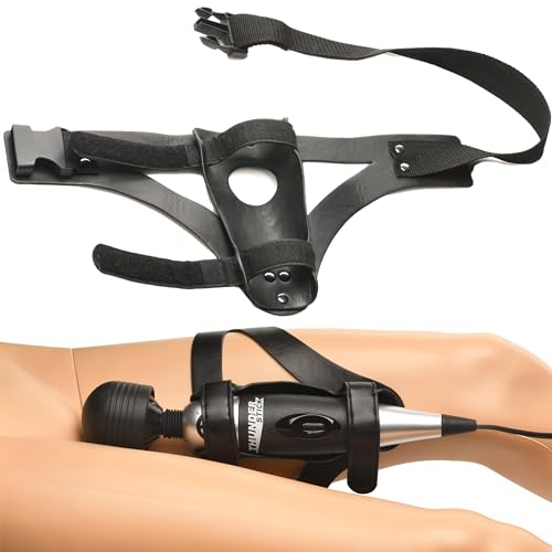 MASTER SERIES Thunder Strap Wand Thigh Harness for Women & Couples. Hands-Free Pleasure Compatible with Wands & Dildos Made with Vegan Leather. Adjustable and Great for Couples. 1 Piece, Black.